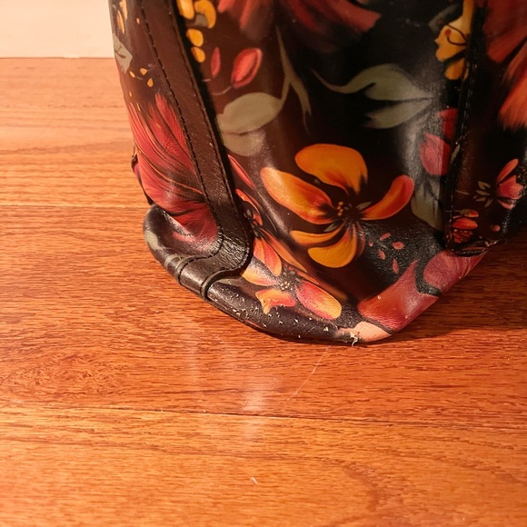 Patricia Nash Floral Italian Leather Drawstring tropical escape Bucket Bag - Picture 4 of 6
